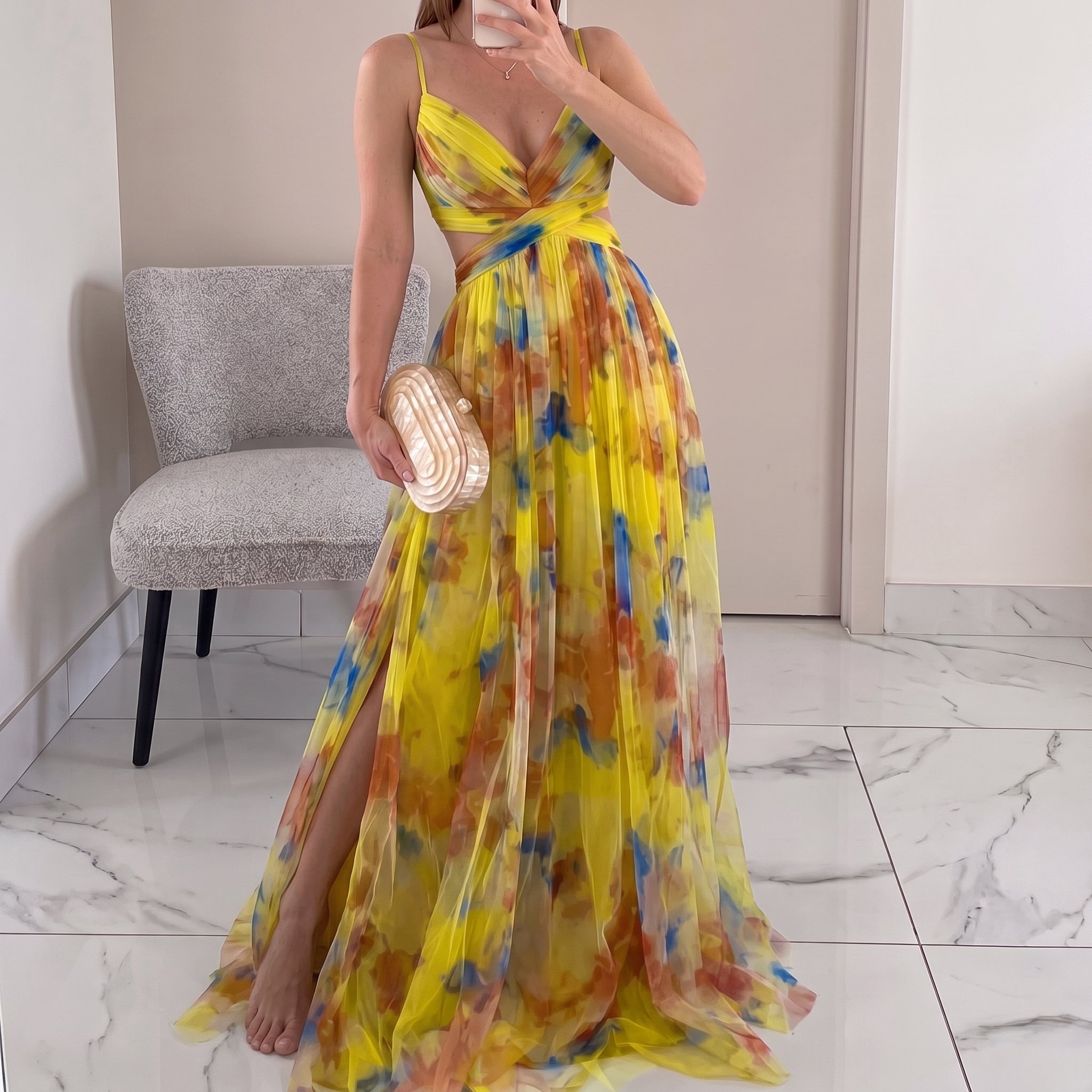 Saturno — Vestido Cruzado Estampado Acuarela, Colección Verano