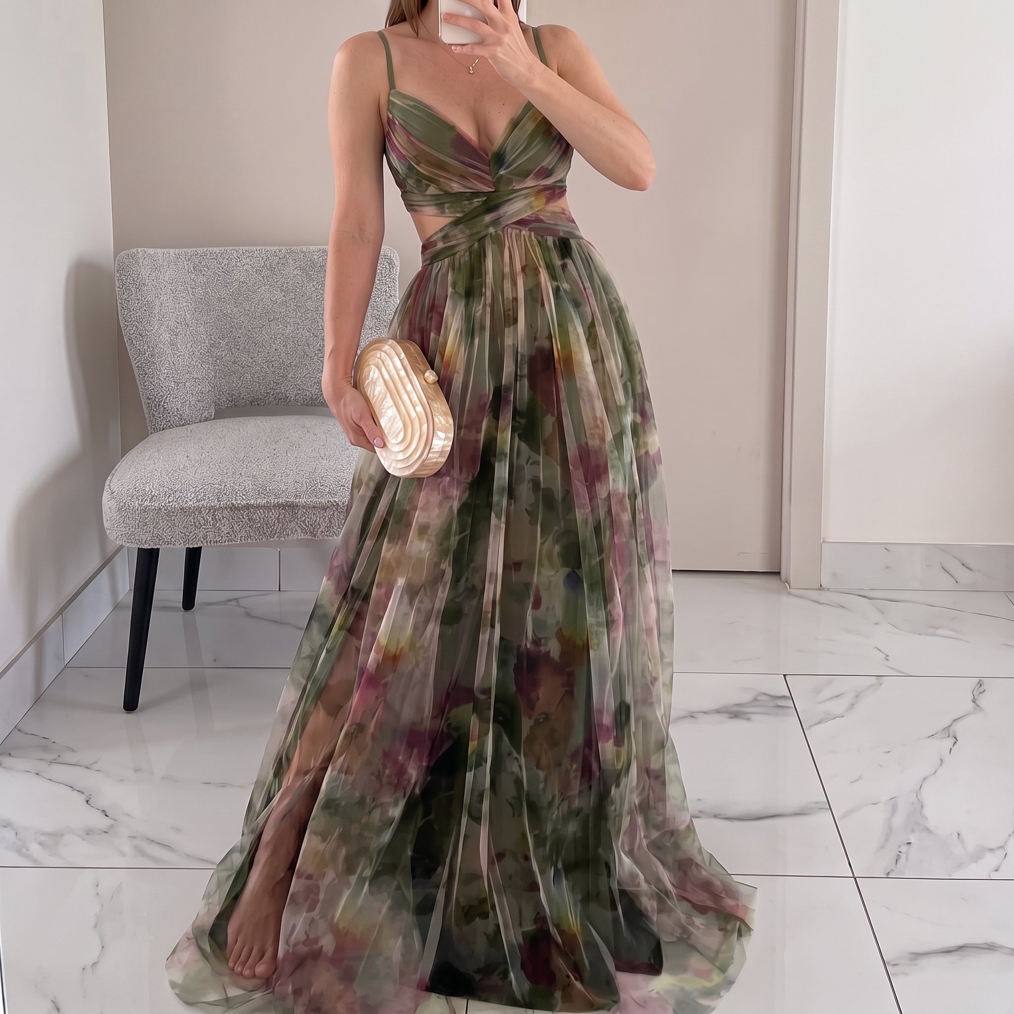 Saturno — Vestido Cruzado Estampado Acuarela, Colección Verano