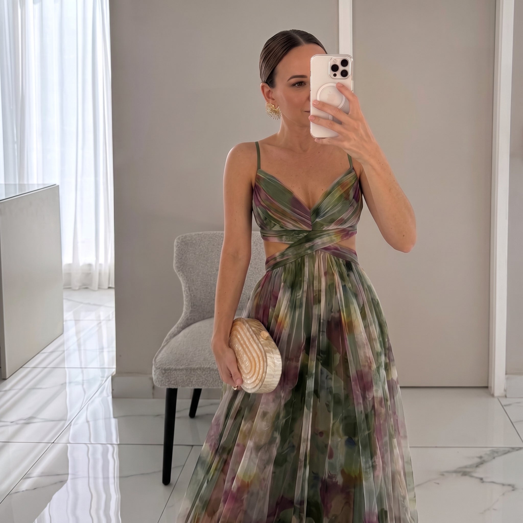 Saturno — Vestido Cruzado Estampado Acuarela, Colección Verano