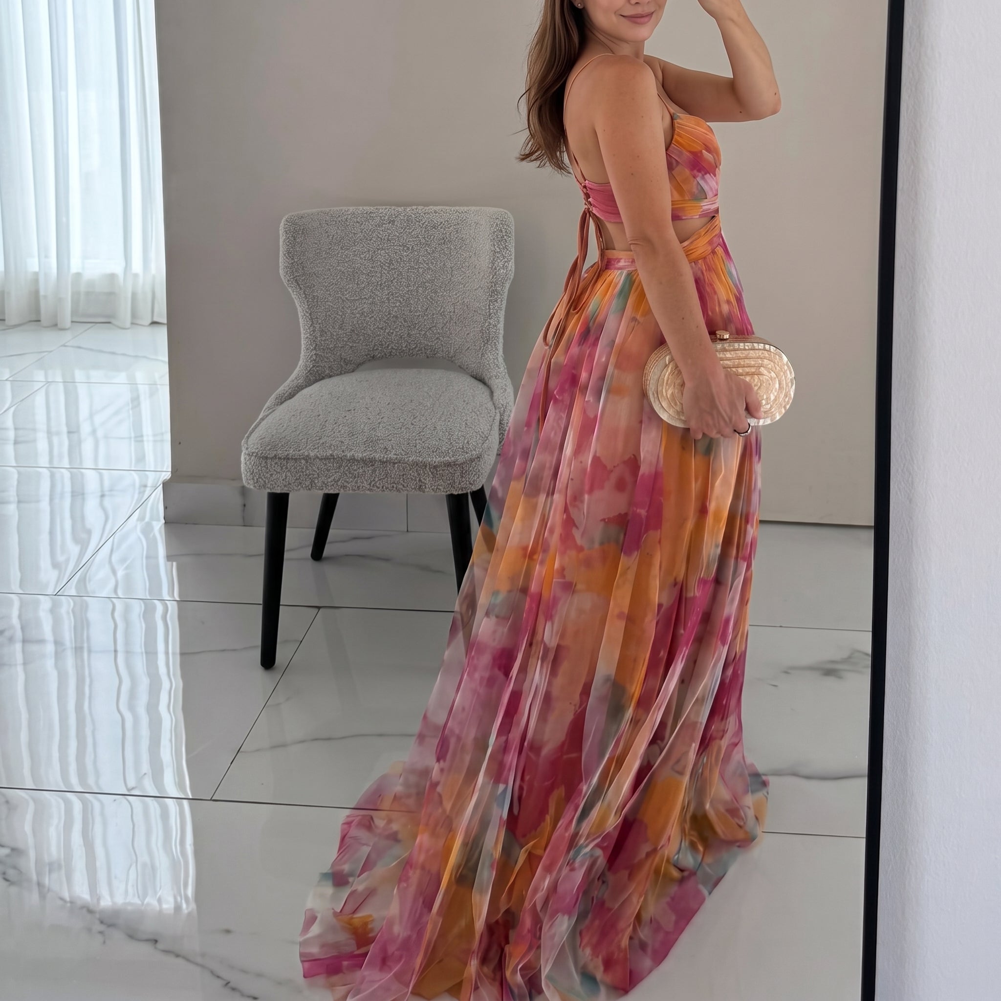 Saturno — Vestido Cruzado Estampado Acuarela, Colección Verano