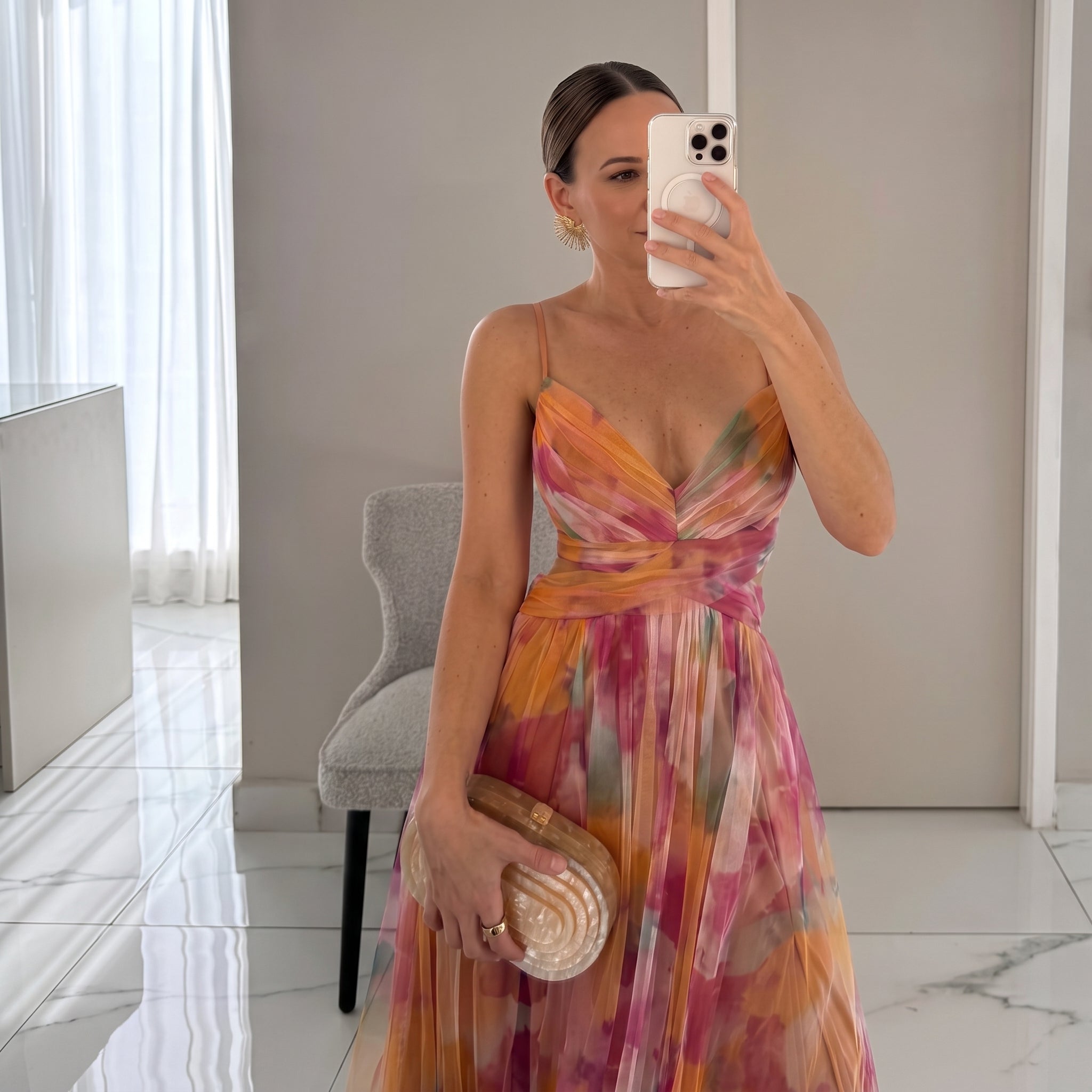 Saturno — Vestido Cruzado Estampado Acuarela, Colección Verano