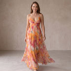 Saturno — Vestido Cruzado Estampado Acuarela, Colección Verano