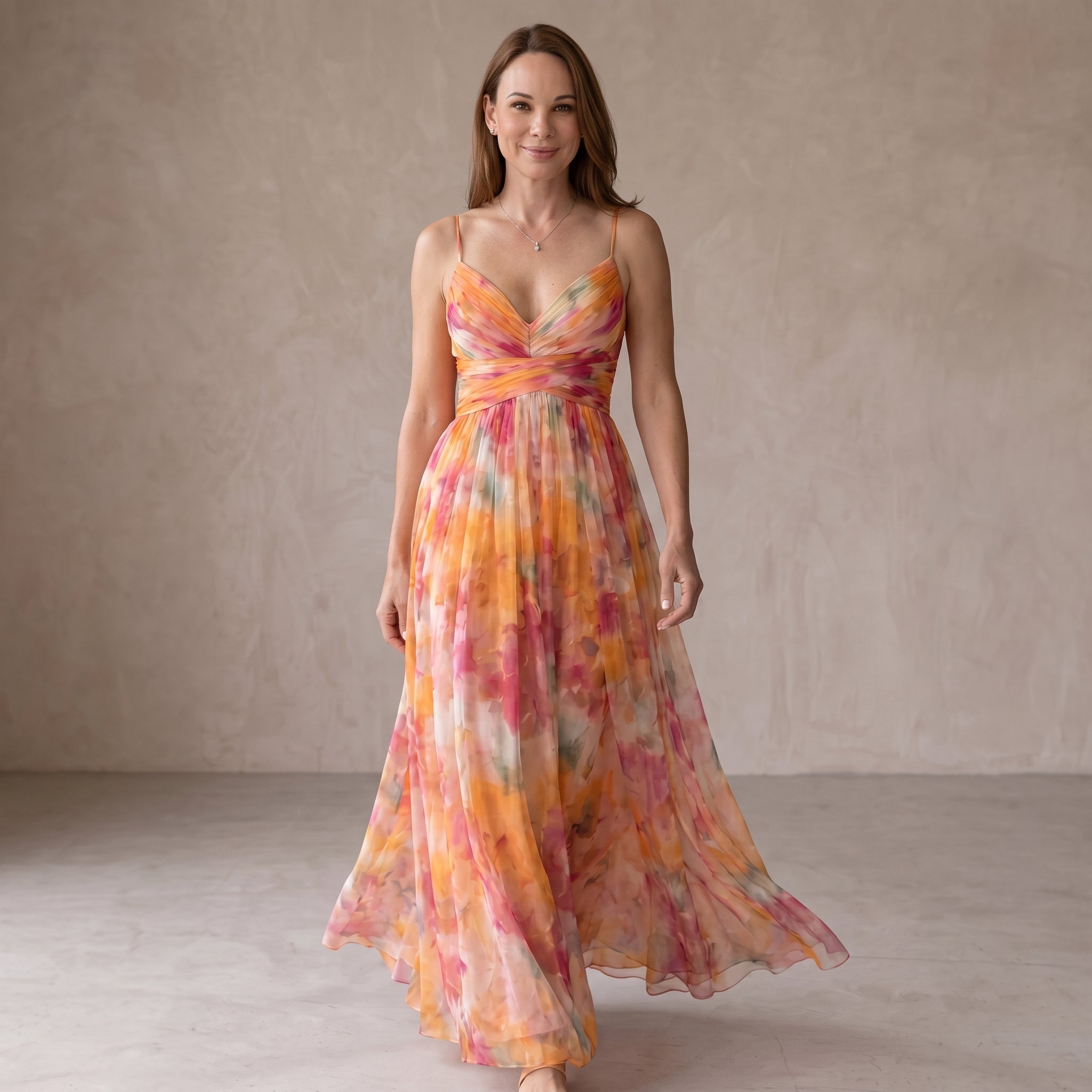 Saturno — Vestido Cruzado Estampado Acuarela, Colección Verano