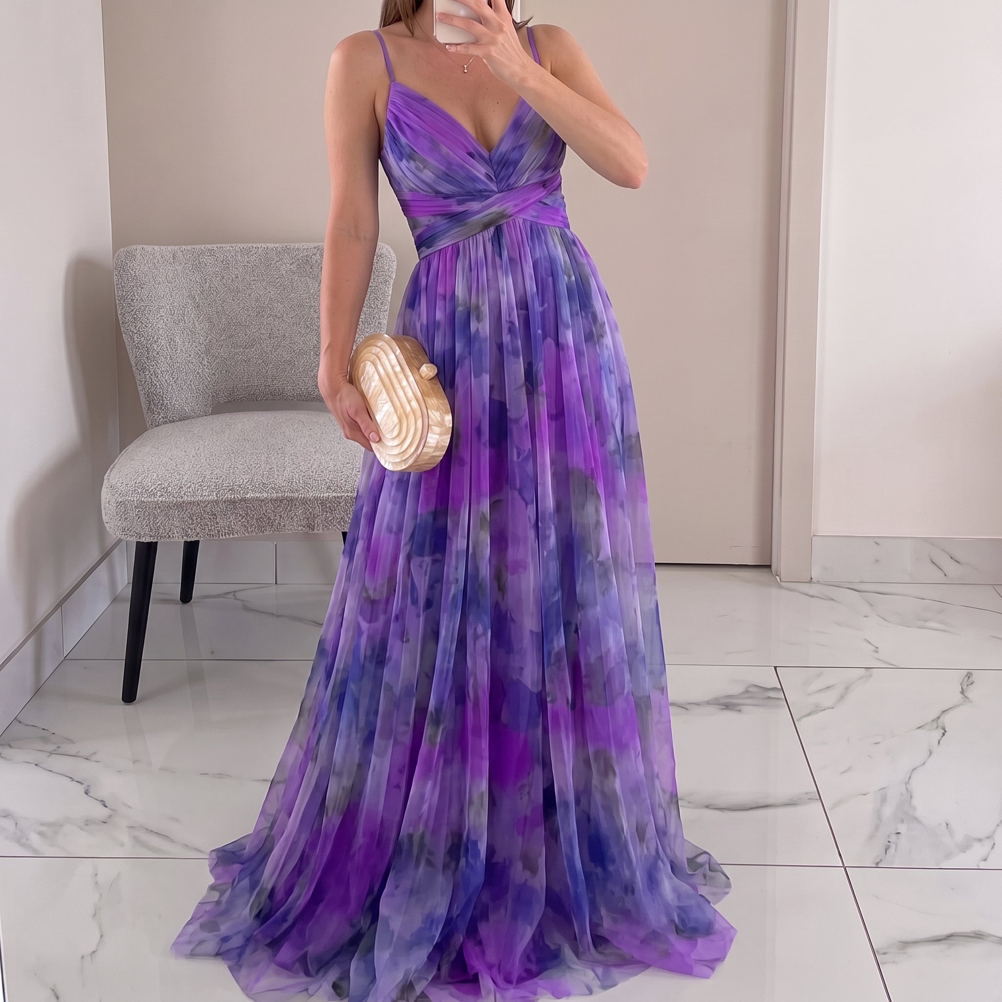 Saturno — Vestido Cruzado Estampado Acuarela, Colección Verano
